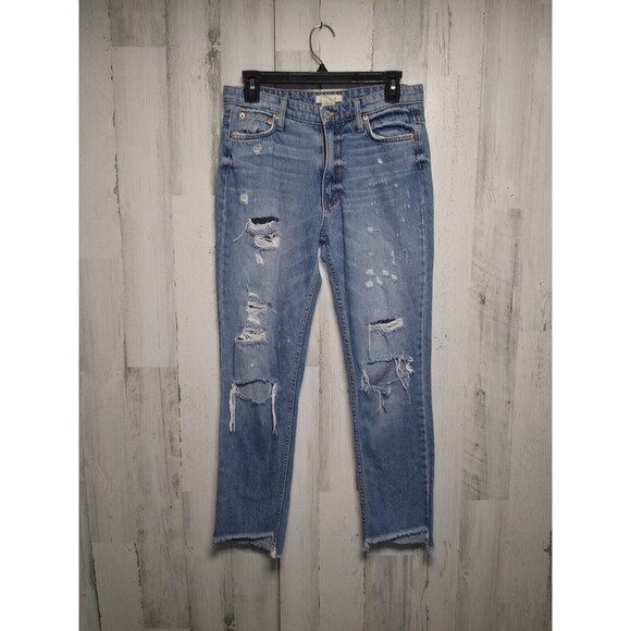 Comune Laguna Boyfriend Fit Jeans Women's 25 Blue Indre Mid Rise Distressed - Picture 1 of 11